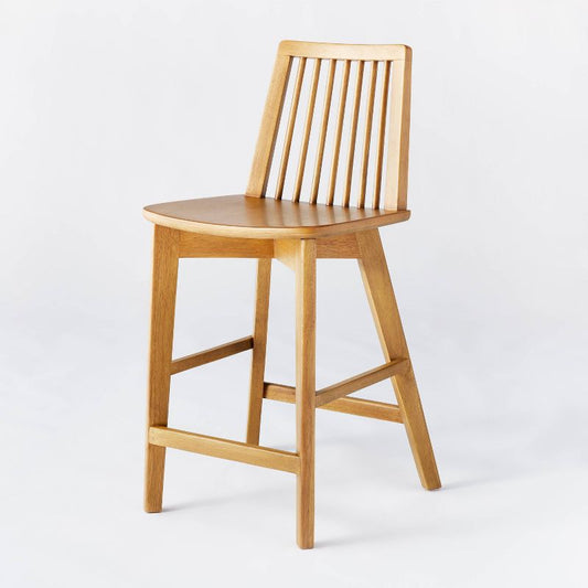 Linden Modified Windsor Wood Counter Height Barstool Natural - Threshold designed with Studio McGee: Rubberwood Frame, 250lb Capacity