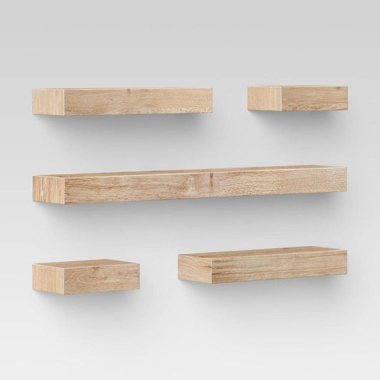 Set of 5 Wall Shelf Natural - Threshold: Modern MDF Floating Shelving, Includes Mounting Hardware (Please be advised that sets may be missing pieces or otherwise incomplete.)