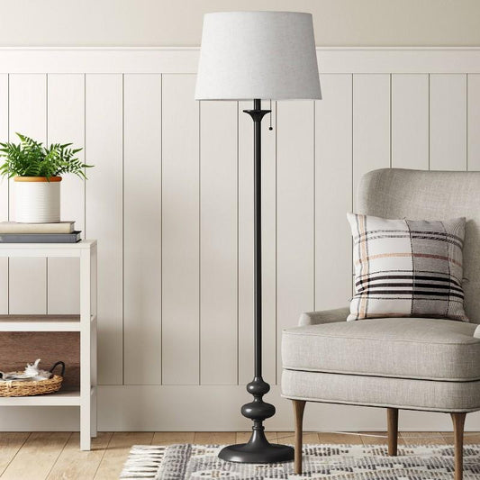 62.5"x16" Londonberry Stick Floor Lamp Black - Threshold: Pull Chain, ETL Listed, Metal Base