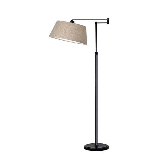 58.5"x17" Traditional Oil Rubbed Swing Arm Floor Lamp Brown - Threshold: Adjustable, Linen Shade, Metal Body