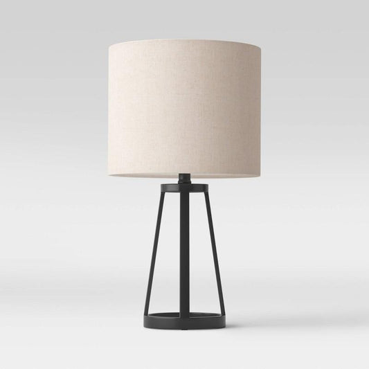 Medium Modern Industrial Assembled Table Lamp Black - Threshold: UL Listed, Cotton-Linen Shade, Metal Body, No Bulb Included