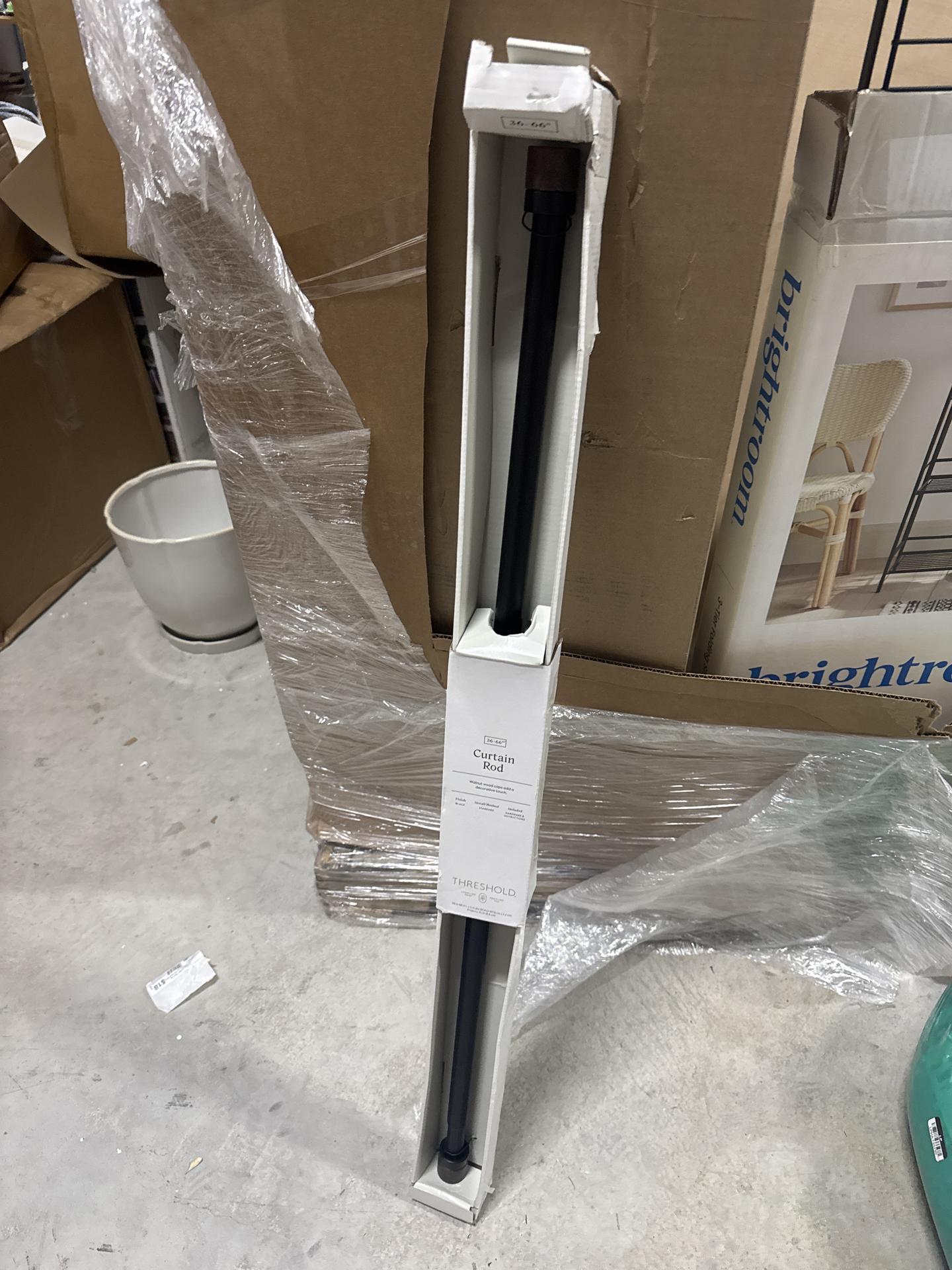 36"-66" Walnut Wood Cap Curtain Rod Black - Threshold: Adjustable Metal Single Rod, 30lb Capacity
