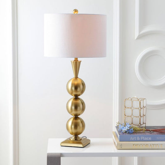 33" Metal Mackenzie Table Lamp Gold With Linen Shade - Jonathan Y: Stacked Orbs, Led, No Assembly Required : Target