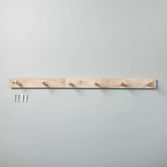 Wood 6-Peg Wall Hook - Hearth & Hand with Magnolia: Mountable Rack, Whitewash Finish, No Tools