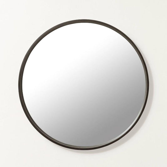 30" Round Wood Framed Wall Mirror Black/Brown - Hearth & Hand with Magnolia: Rustic Decor, No Assembly Required