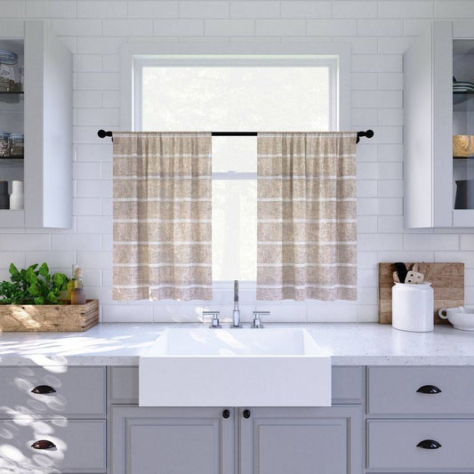 Set Of 2 (24"x52") Twill Striped Anti Dust Sheer Cafe Curtain White/beige - Clean Window: Kitchen Tier Curtains, 3" Rod Pocket : Target