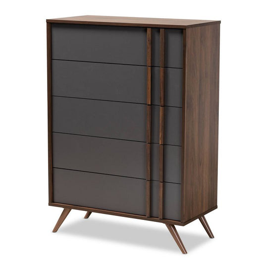 5 Drawer Naoki Wood Bedroom Chest Gray/walnut - Baxton Studio: Modern Storage, Splayed Legs : Target
