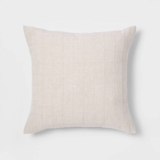 Oversized Woven Washed Windowpane Square Throw Pillow Cream - Threshold: Decorative, Indoor, Zipper Closure, Removable Cover