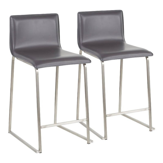 Set of 2 26" Mara Contemporary Counter Height Barstools Stainless Steel/Gray - LumiSource: Faux Leather, Metal Base, Footrest : Target