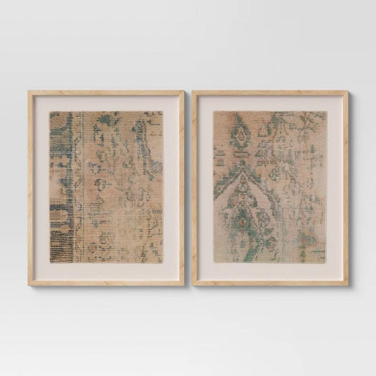 (Set of 2) 24" x 30" Textured Fabric Framed Wall Art - Threshold: Burlap Material, Abstract Digital Art, Beige Polystyrene Frame