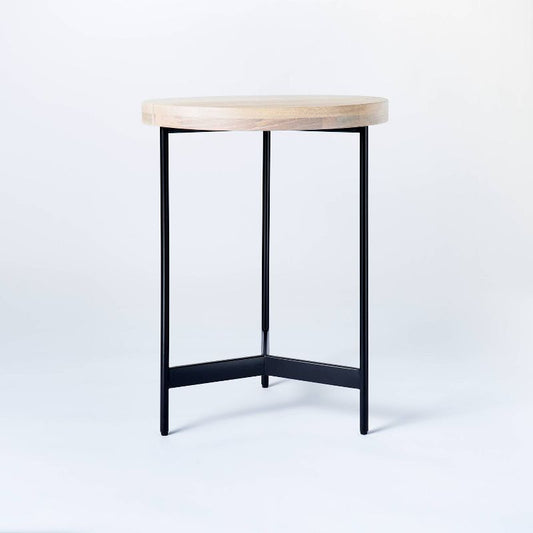 Villa Park Round Wooden Knock Down End Table Brown - Threshold designed with Studio McGee: Black Metal Frame, Transitional Style