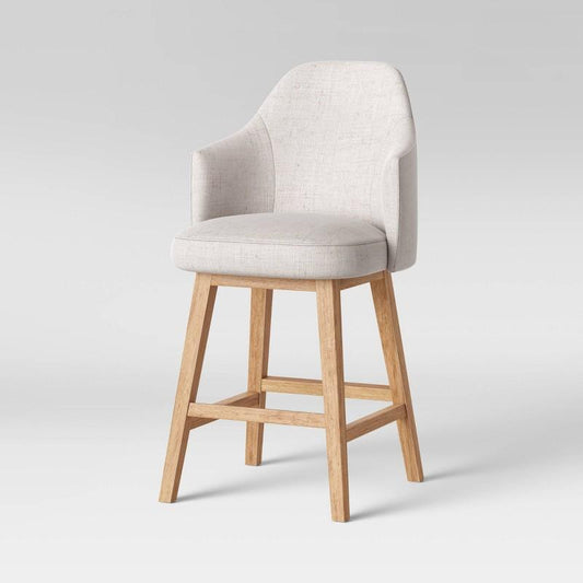 Kinston Swivel Curved Back Upholstered Counter Height Barstool Linen - Threshold: Chic Kitchen Seating, 300lb Capacity