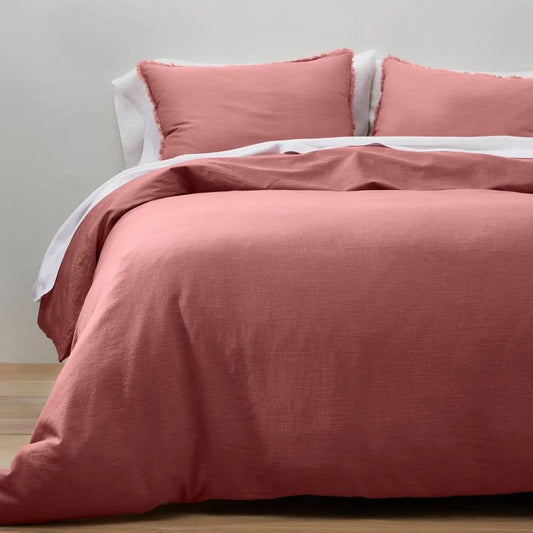 Full/Queen Heavyweight Linen Blend Duvet Cover & Sham Set Rose - Casaluna: Woven Rayon, Zipper Closure, OEKO-TEX Certified