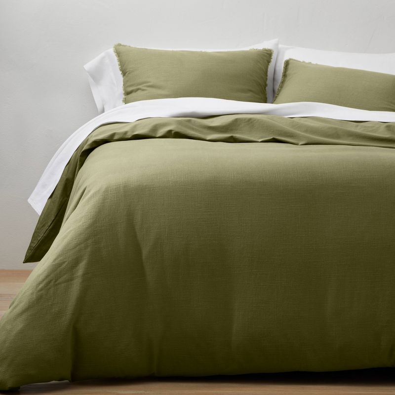 Full/queen Heavyweight Linen Blend Duvet Cover & Sham Set Moss Green - Casaluna™: Rayon & Cotton, Zipper Closure, Oeko-tex Certified : Target