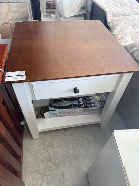 Charleston End Table Off White/Chestnut - Buylateral: Mid-Century Modern Design, Drawer & Fixed Shelf