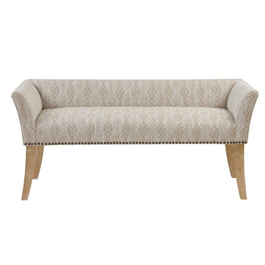 Madera Accent Bench Taupe: Madison Park, Rectangle, Nailhead Trim, Polyester Upholstery, Wood Legs : Target