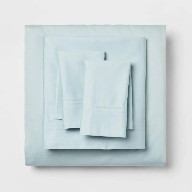Queen Solid Performance 400 Thread Count Sheet Set Light Blue - Threshold: Cotton Woven, Includes 2 Pillowcases & Fitted Sheet (Please be advised that sets may be missing pieces or otherwise incomplete.)