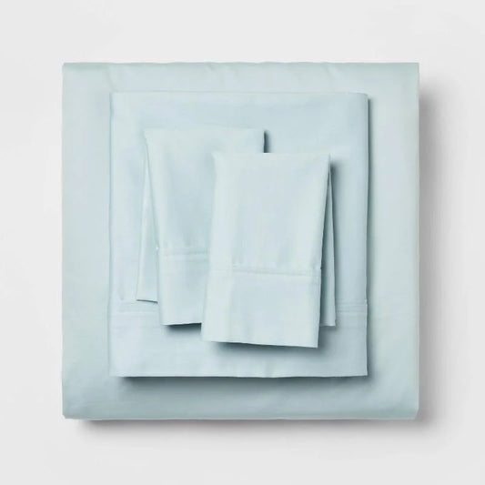 Queen Solid Performance 400 Thread Count Sheet Set Light Blue - Threshold: Cotton Woven, Includes 2 Pillowcases & Fitted Sheet (Please be advised that sets may be missing pieces or otherwise incomplete.)