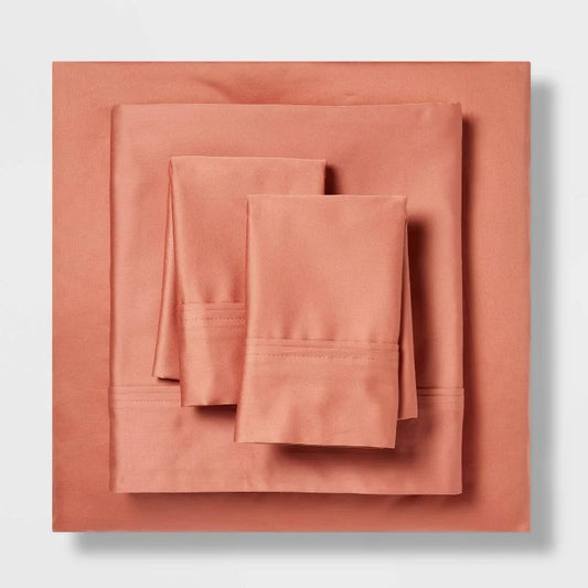 Full Solid Performance 400 Thread Count Sheet Set Rust - Threshold: Cotton Woven, Includes 4 Pieces, Fits up to 18" Mattress