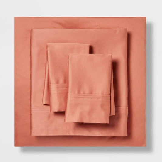 King Solid Performance 400 Thread Count Sheet Set Rust - Threshold: Cotton Woven, Includes 2 Pillowcases & Fitted Sheet