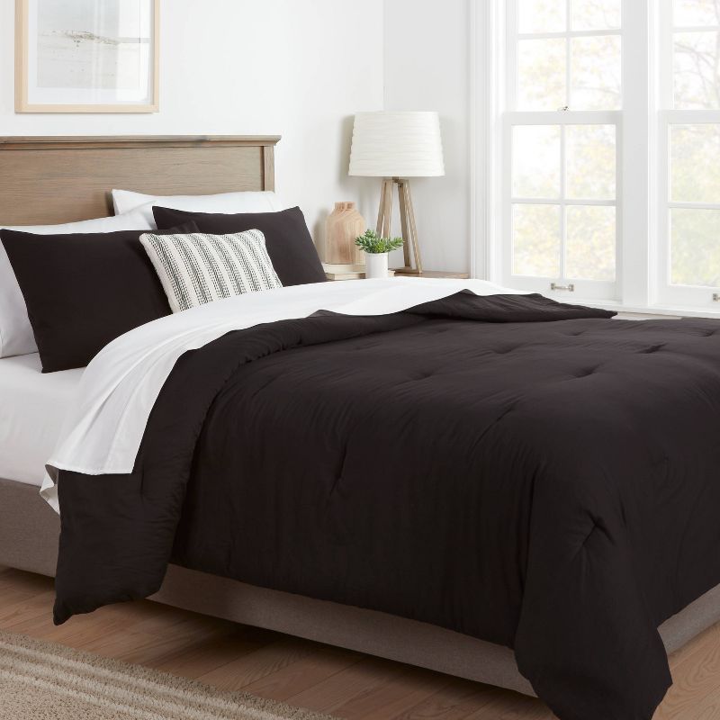 King Washed Cotton Sateen Comforter and Sham Set Black - Threshold: OEKO-TEX Certified, Midweight Fabric, Zipper Closure