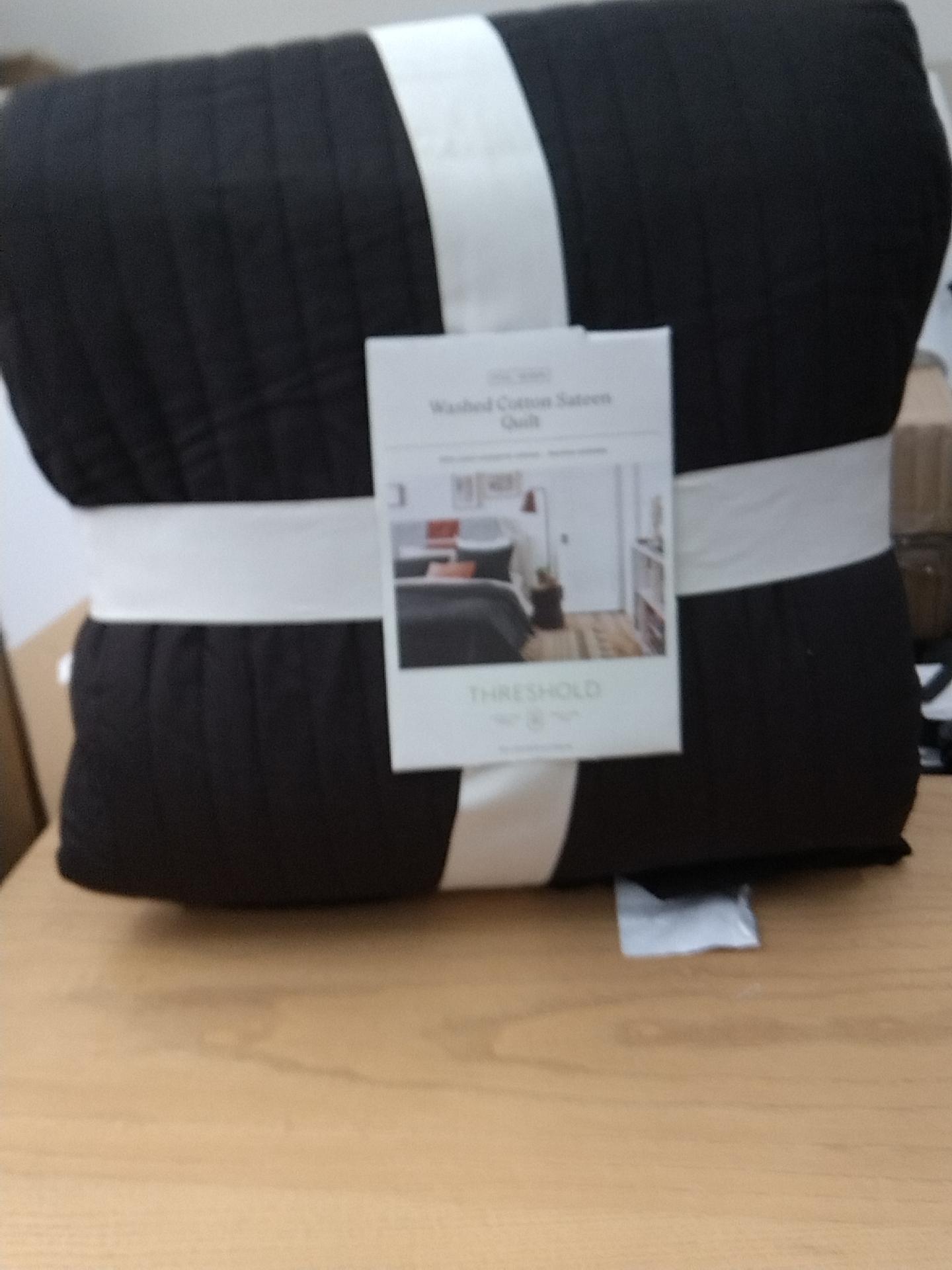 Full/Queen Washed Cotton Sateen Quilt Black - Threshold: Midweight, Machine Washable, OEKO-TEX Certified