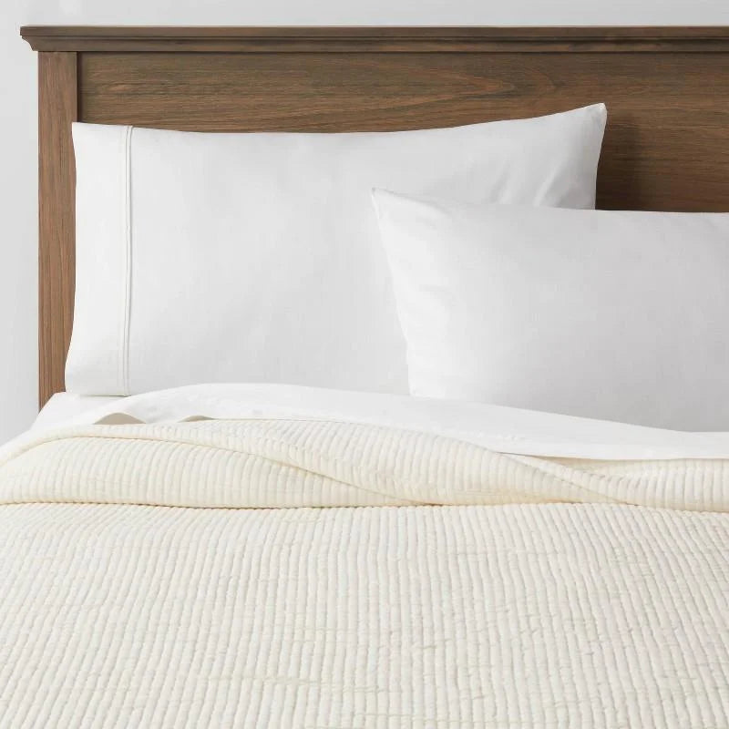 King Double Cloth Quilt Cream - Threshold: OEKO-TEX Certified, Jacquard Weave, Midweight Bedspread