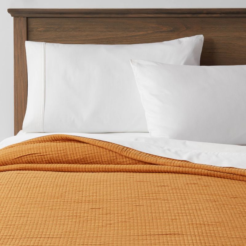 King Double Cloth Quilt Mustard - Threshold: OEKO-TEX Certified, Jacquard Weave, Cotton Blend, Machine Washable