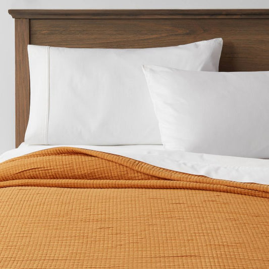 King Double Cloth Quilt Mustard - Threshold: OEKO-TEX Certified, Jacquard Weave, Cotton Blend, Machine Washable