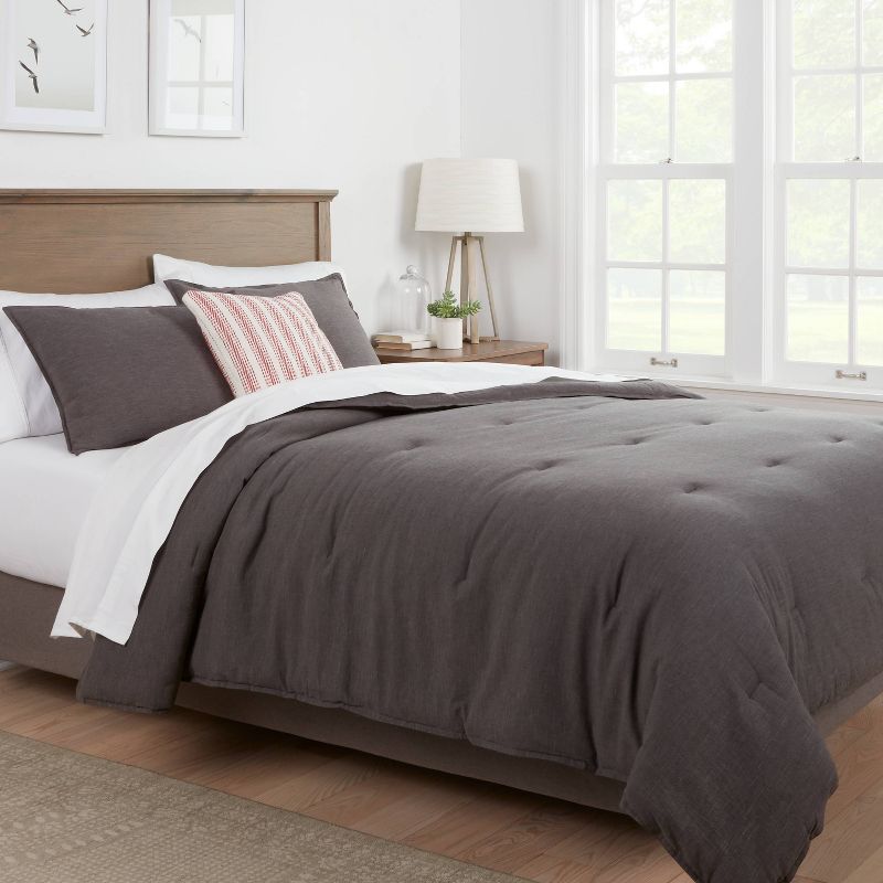 King Space Dyed Cotton Linen Comforter & Sham Set Dark Gray - Threshold: OEKO-TEX Certified, Woven Texture, Zipper Closure Shams