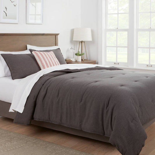 King Space Dyed Cotton Linen Comforter & Sham Set Dark Gray - Threshold: OEKO-TEX Certified, Woven Texture, Zipper Closure Shams
