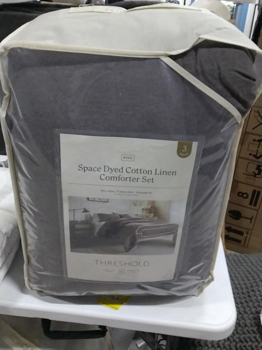 King Space Dyed Cotton Linen Comforter & Sham Set Dark Gray - Threshold: OEKO-TEX Certified, Woven Texture, Zipper Closure Shams