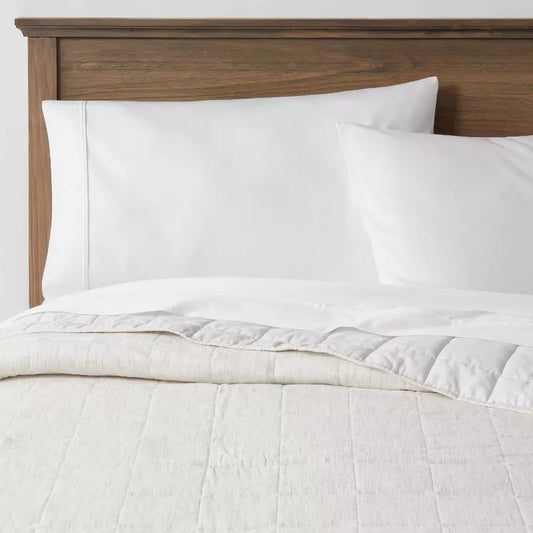 Full/Queen Space Dyed Cotton Linen Quilt Light Gray - Threshold: Woven Coverlet, OEKO-TEX Certified, All Ages