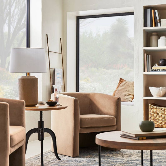 Vernon Upholstered Barrel Accent Chair Light Brown Velvet - Threshold™ designed with Studio McGee: Plywood Frame, No Assembly Required : Target