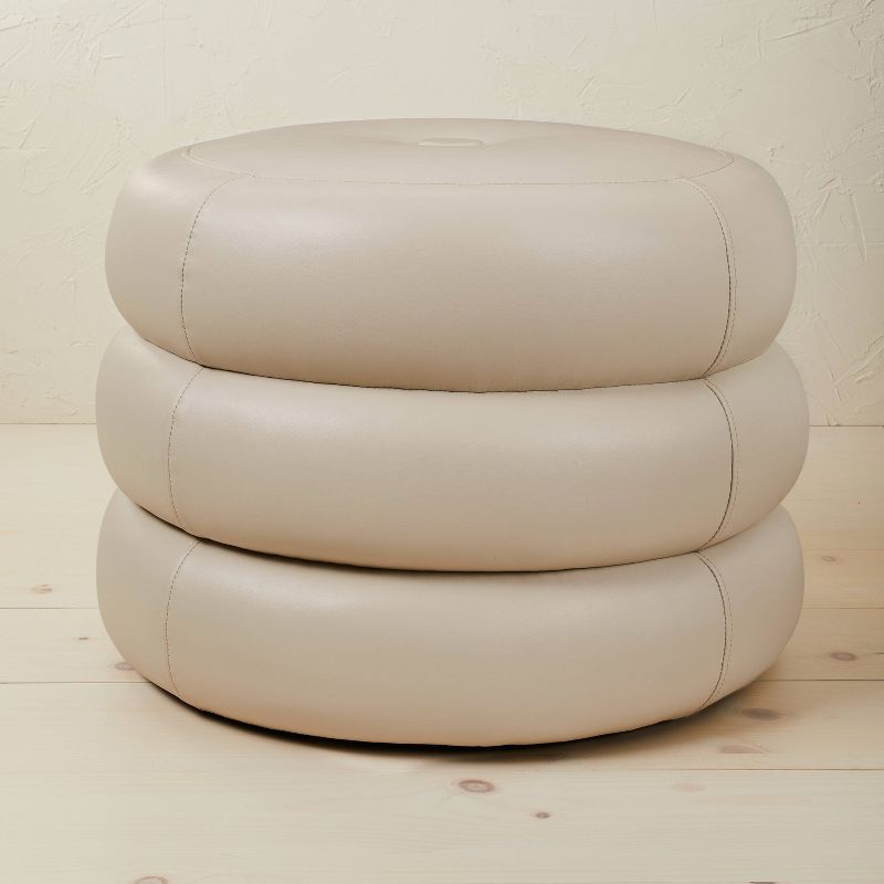 Molise Pouf Cream Faux Leather - Opalhouse designed with Jungalow: Modern Round Upholstered Bench, No Assembly Required
