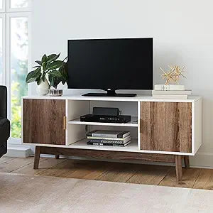 43" Wesley Wood Mid Century 2 Door TV Cabinet for TVs up to 59" White Warm/Reclaimed Oak - Nathan James