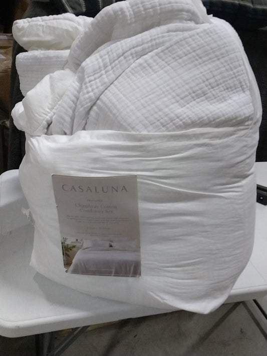 Full/Queen Textured Chambray Comforter & Sham Set White - Casaluna: OEKO-TEX Certified, 250 Thread Count