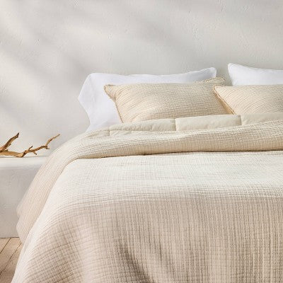 King Textured Chambray Comforter & Sham Set White - Casaluna: OEKO-TEX Certified, 250 Thread Count