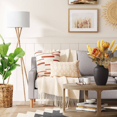 59"x18.5" Modern Tripod Floor Lamp Natural - Threshold: Linen Shade, Metal Body, ETL Listed, 3-Way Switch