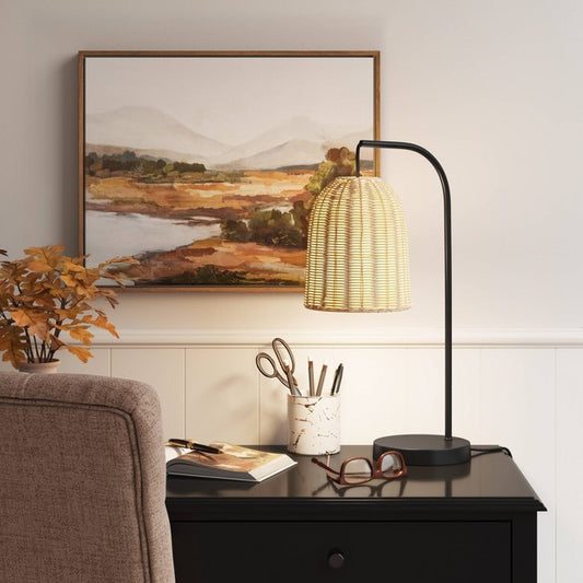 20.5"x7" Addison Rattan Table Lamp Brown - Threshold: Curved Metal, LED, No Assembly Required