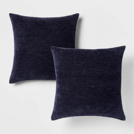 2pk Chenille Square Throw Pillows Navy - Threshold: Indoor Polyester Knife Edge, Traditional Decor Style