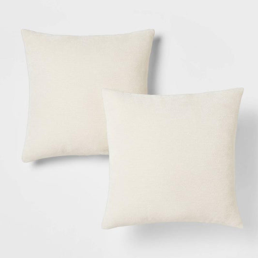 2pk Chenille Square Throw Pillows Cream - Threshold: Decorative Polyester Knife Edge, Indoor Use