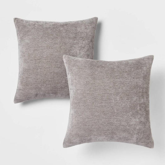 2pk Chenille Square Throw Pillows Gray - Threshold: Decorative Indoor Cushions, Knife Edge Design, Polyester Fill