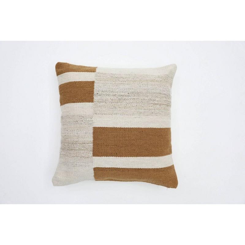 Oversized Blocked Woven Square Throw Pillow Neutral - Threshold: Modern Decorative Accent, Indoor Use