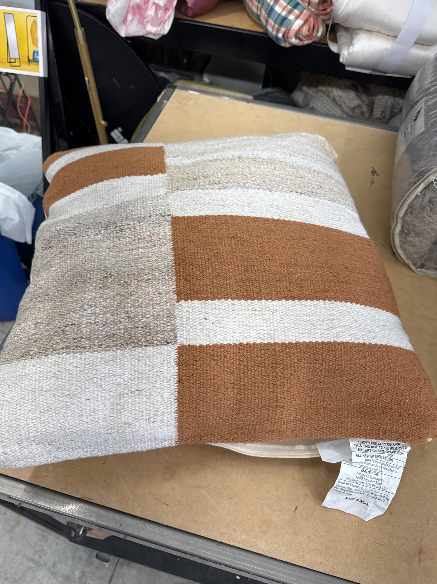 Oversized Blocked Woven Square Throw Pillow Neutral - Threshold: Modern Decorative Accent, Indoor Use