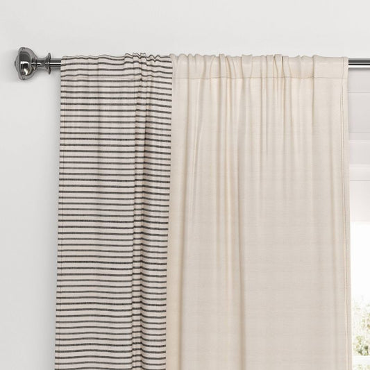 50"x84" Blackout Woven Stripe Border Window Curtain Panel Black - Threshold™: Recycled Polyester, Rod Pocket : Target