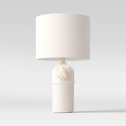 Large Assembled Ceramic Table Lamp: Embossed, Tassel Detail, ETL Listed - Threshold