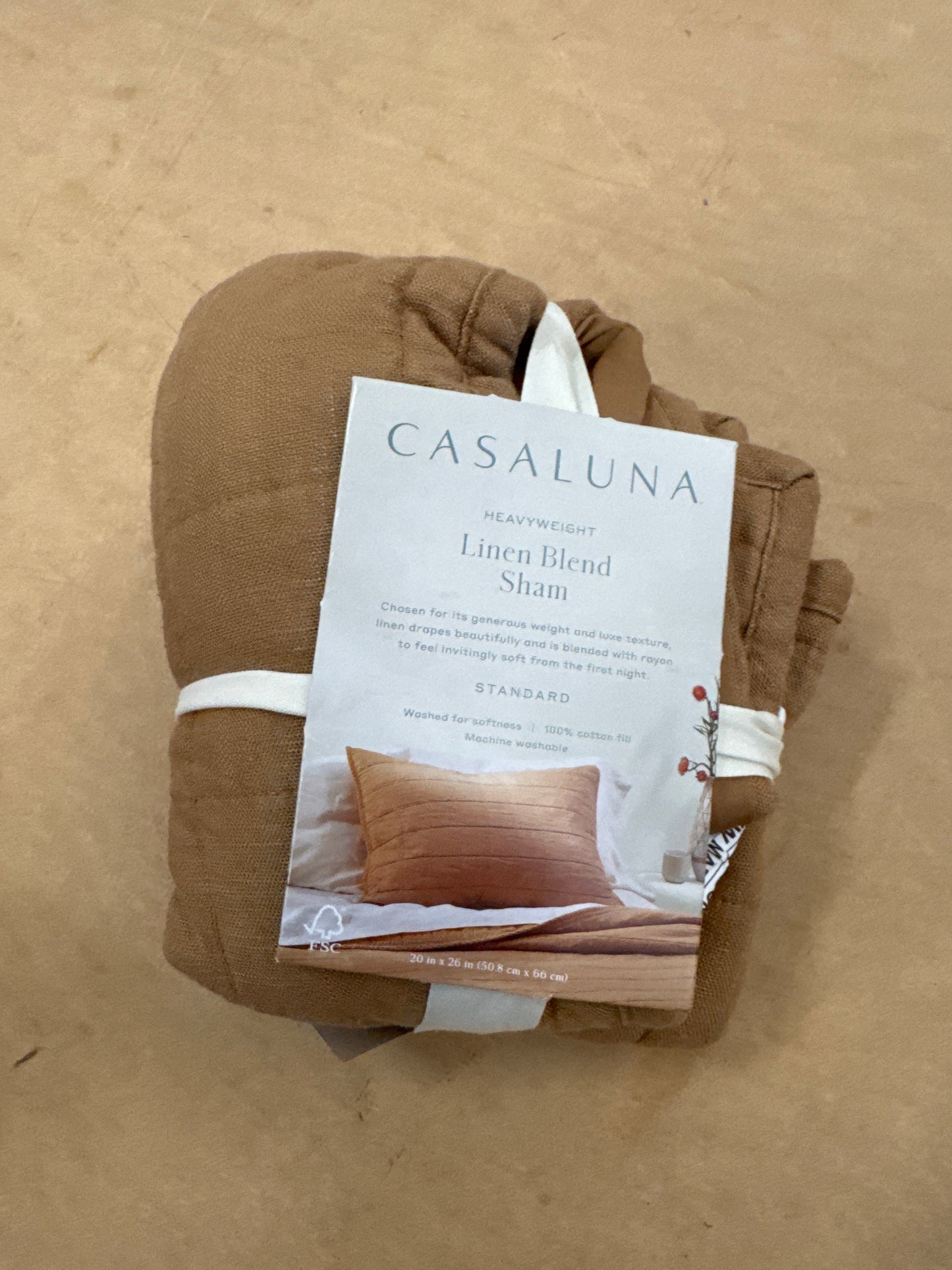 Standard Heavyweight Linen Blend Quilt Pillow Sham Warm Brown - Casaluna: Zipper Closure, OEKO-TEX Certified