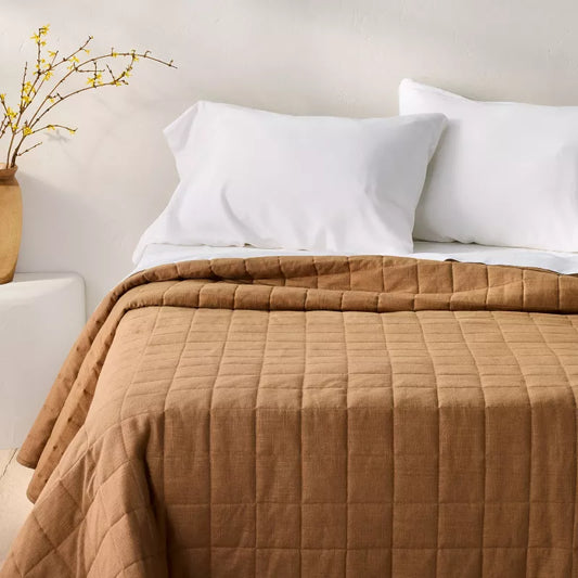 Full/Queen Heavyweight Linen Blend Quilt Warm Brown - Casaluna: Rayon & Cotton, OEKO-TEX Certified, Woven