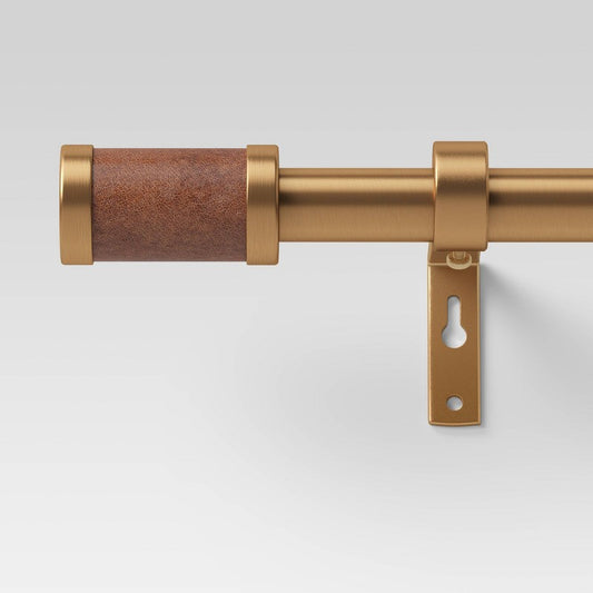 66"-120" Faux Leather Cylinder Plated Curtain Rod Brass - Threshold